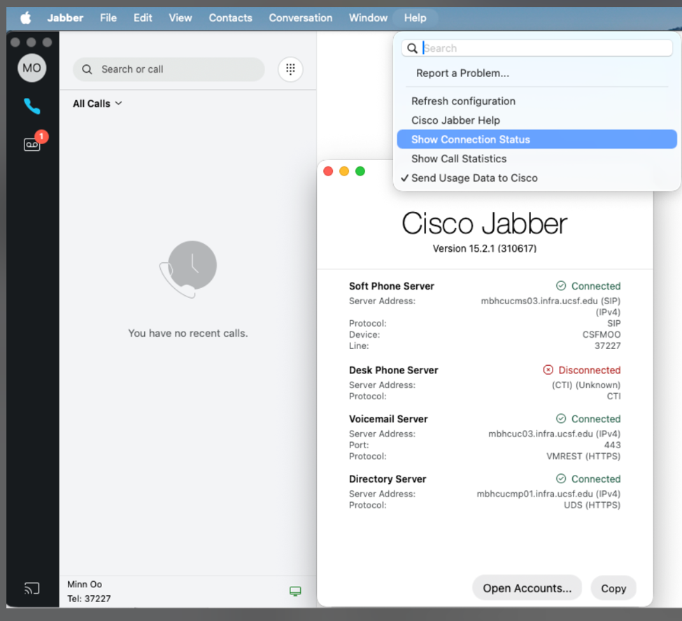 Jabber connectivity check