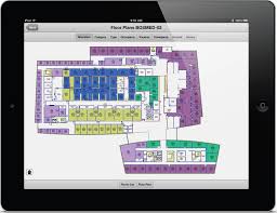 Building floor plan displayed on electronic tablet device