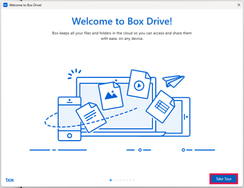 Welcome to Box Drive (Take Tour selected)