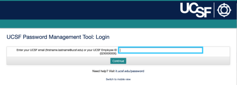 UCSF Password Tool Login
