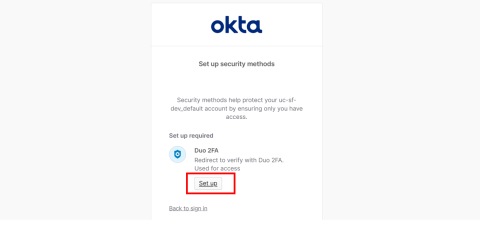 Okta Log In Screen Screen Set Up Selected