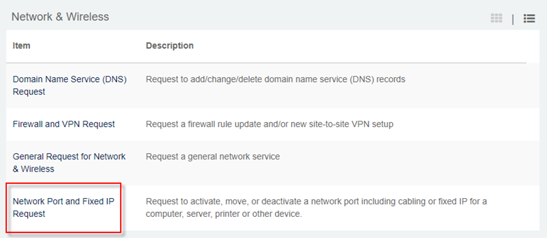 Step 3 – Click on Network Port and Fixed IP Request