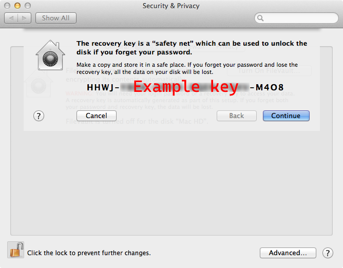 Example FileVault Recovery Key